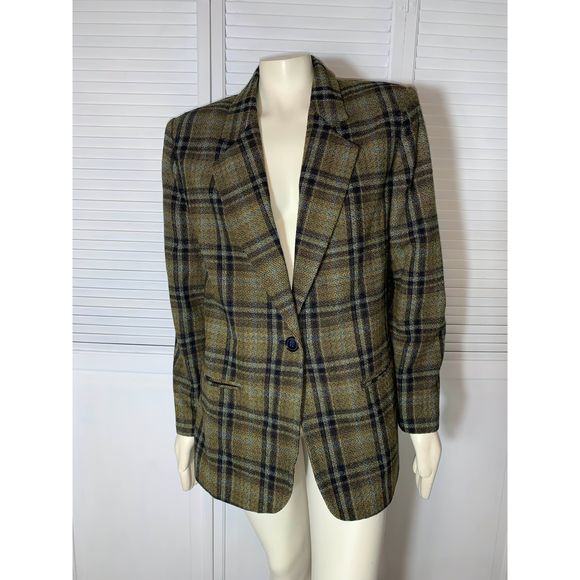 Vintage Plaid Wool Oversized Blazer Size 14 - Picture 2 of 11